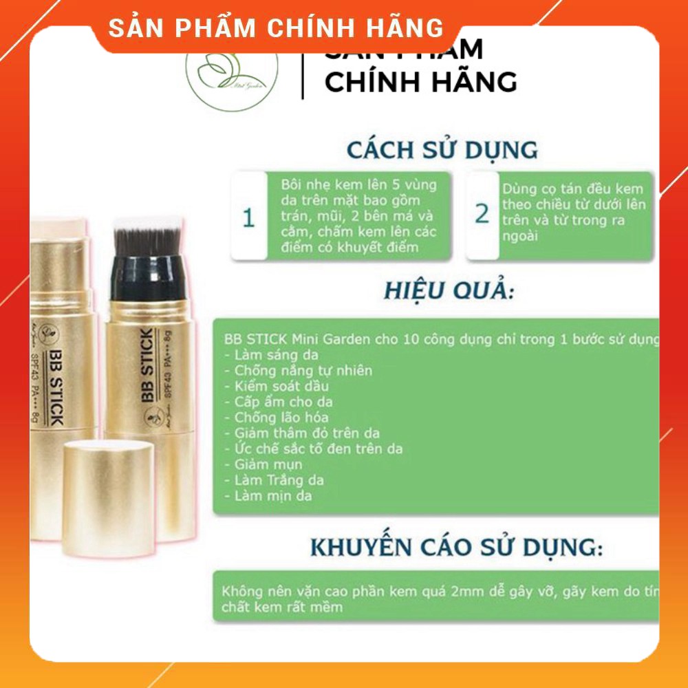 [HÀNG CHÍNH HÃNG] Kem Nền BB Stick MiniGarden SPF43 PA+++ Dạng Thỏi 8G PV996