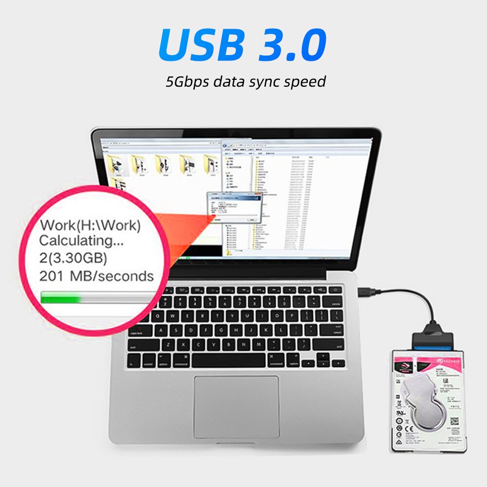 For  2.5 Inches SSD HDD Hard Disk SATA Adapter Cable USB 3.0 To SATA3+22pin Hard Disk Cable Converter