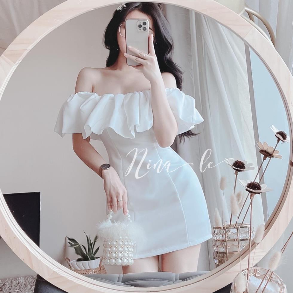 Đầm Nữ ôm body- đầm XANH Viền Bèo Trắng- Thiết Kế Siêu Xinh