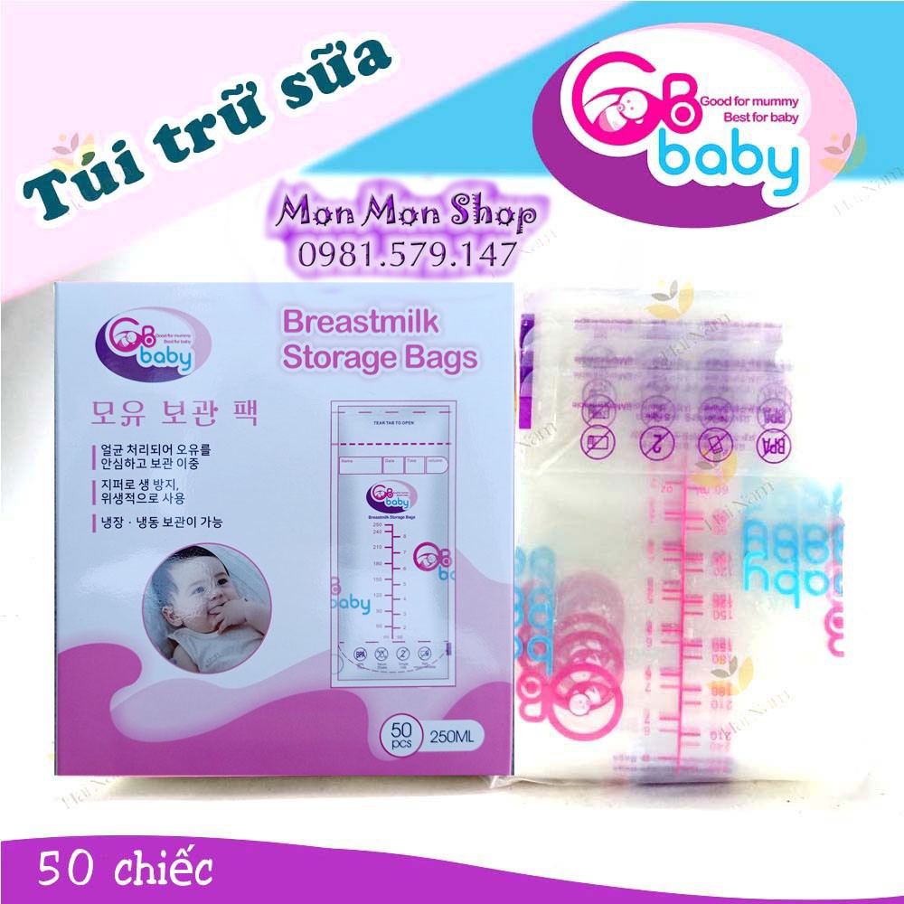 Combo 15 hộp túi trữ sữa GB Baby hộp 50 túi 250ml mẫu mới