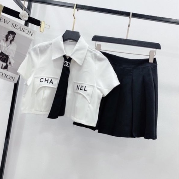 Áo sơ mi croptop CH-NEL (Tặng kèm cà vạt)  ALOHASHOP
