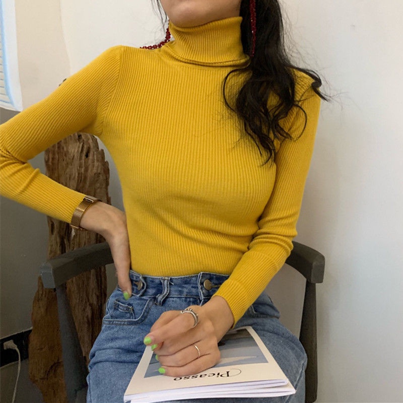 Áo Sweater Cổ Lọ Tay Dài Dáng Ôm Thời Trang Thu Đông Dành Cho Nữ