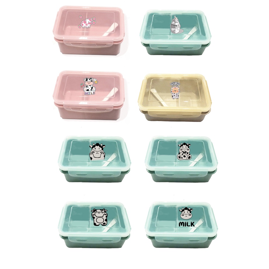 Hộp cơm vuông bò sữa HCV1 quả bơ shiba roro jump trà sữa trứng lười yakult hoa cúc GD hộp đựng thực phẩm PP
