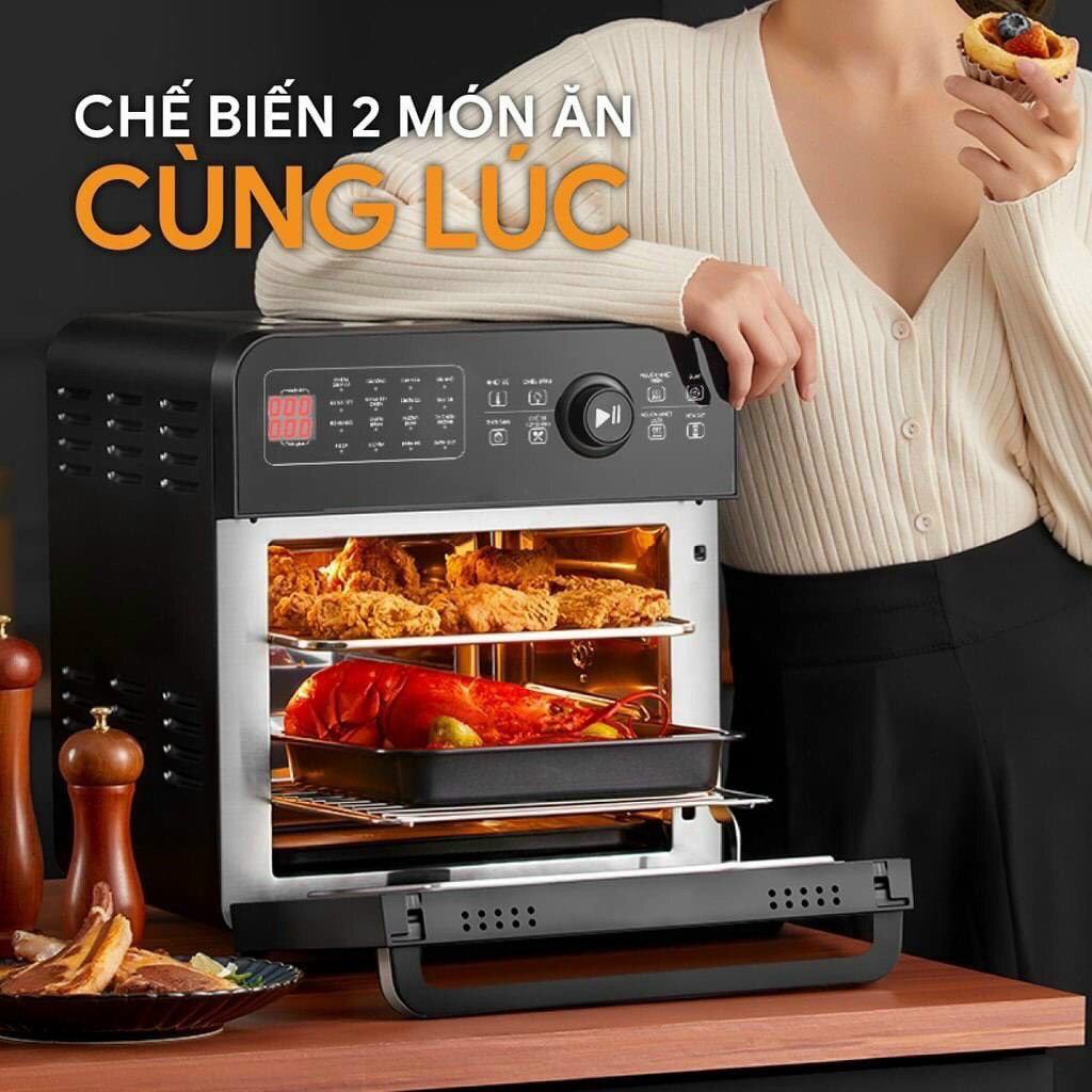 Chiên không dầu HAZMIKOR 1800W 16L vỏ nồi inox, nguồn nhiệt kép, công nghệ Italia BH 12 tháng tặng bình xịt dầu, kẹp gắp