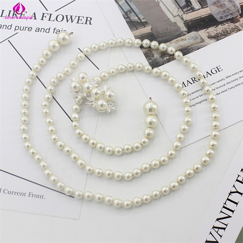 Thắt lưng đàn hồi đính hạt ngọc trai nhân tạo khóa cài hình nơ thanh lịch thời trang cho nữ