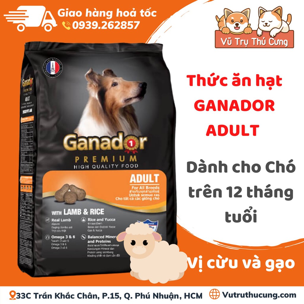 [1.5kg] Thức ăn hạt GANADOR ADULT dành cho chó trưởng thành trên 12 tháng tuổi, vị thịt cừu và gạo