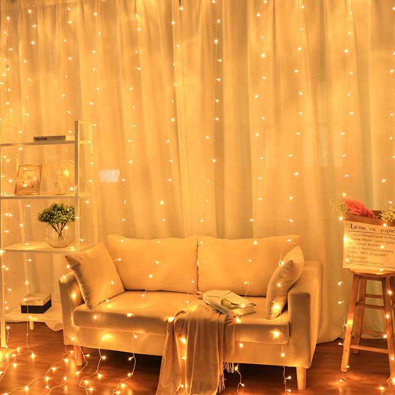 Dây đèn LED trang trí nháy thả mành, nhiều chế độ nháy sáng, nhiều kích cỡ