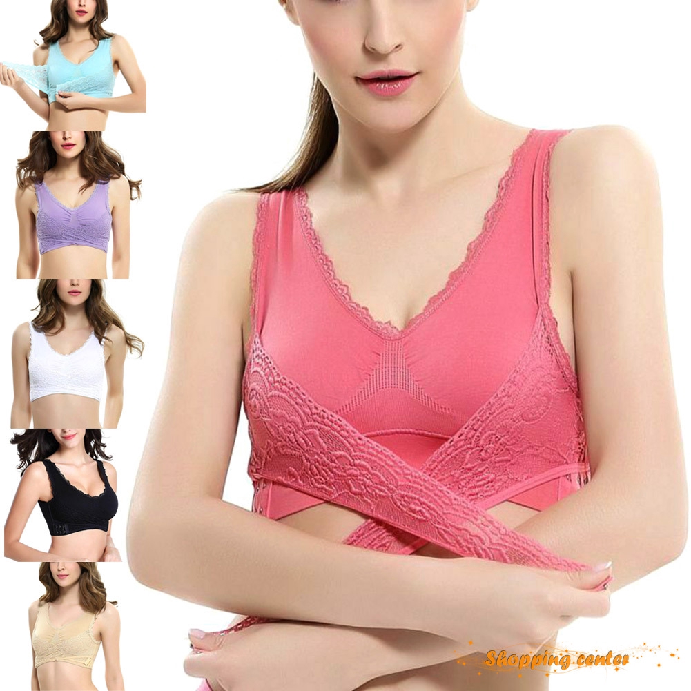 COD 1 Pcs Front Cross Side Buckle Wireless Lace Bra Breathable for Women Sport Yoga | BigBuy360 - bigbuy360.vn