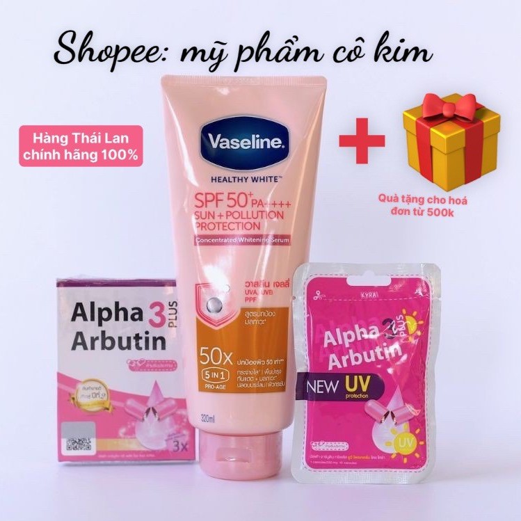 combo viên kích trắng alpha arbutin 3plus - dưỡng thể Vaseline 50x