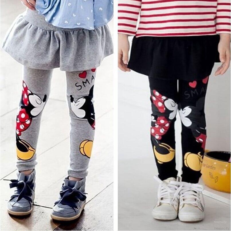 Quần legging giả váy in hình chuột Mickey dễ thương cho bé gái