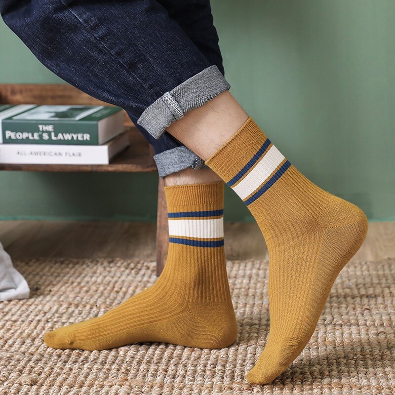 Vớ vải cotton mỏng thoáng khí họa tiết kẻ sọc phong cách doanh nhân dành cho nam