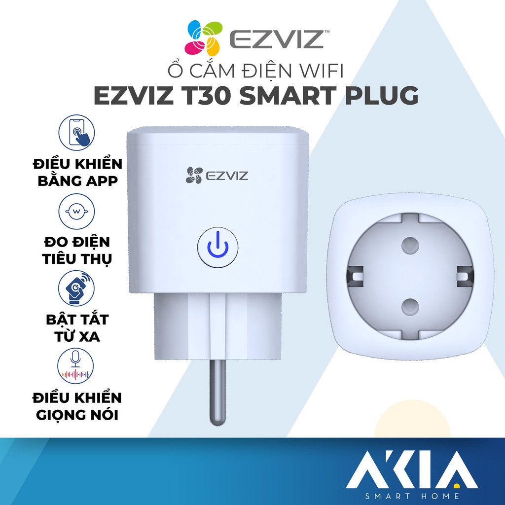 Ổ Cắm Điện Thông Minh Ezviz T30-10B-EU và T30-10A-EU Ổ cắm thông minh Ezviz kết nối wifi, Đo điện năng tiêu thụ