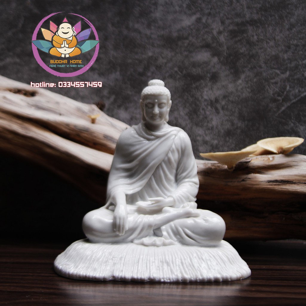 Tượng  Bổn Sư Thích Ca cao 21 cm trắng phong thủy, trang trí nhà cửa, thờ cúng