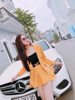 SÉT ÁO VEST NÚT + CHÂN VÁY XẾP LY