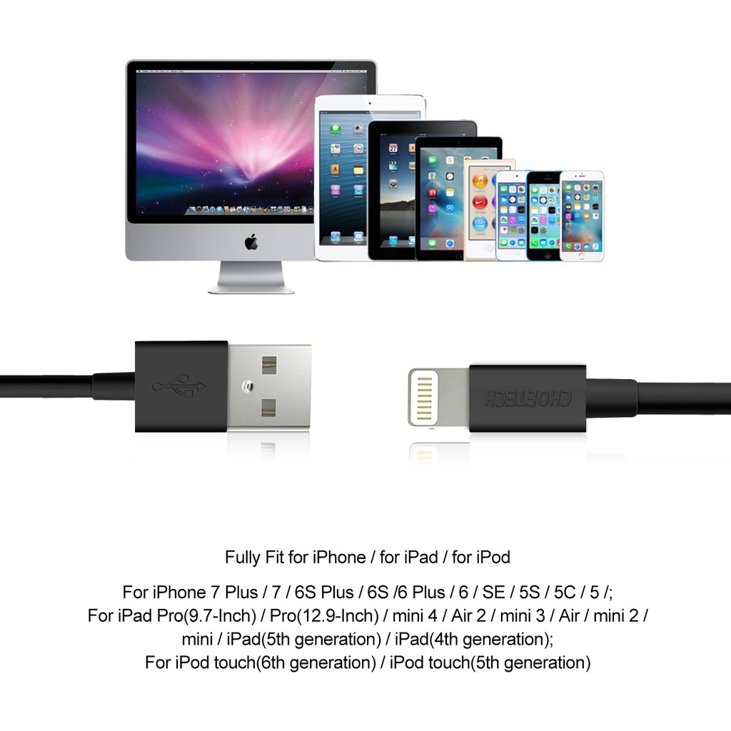Cáp sạc lightning có chứng nhận MFI của Apple CHOETECH. 0,6m và 1,2m - Bảo Hành Trọn Đời