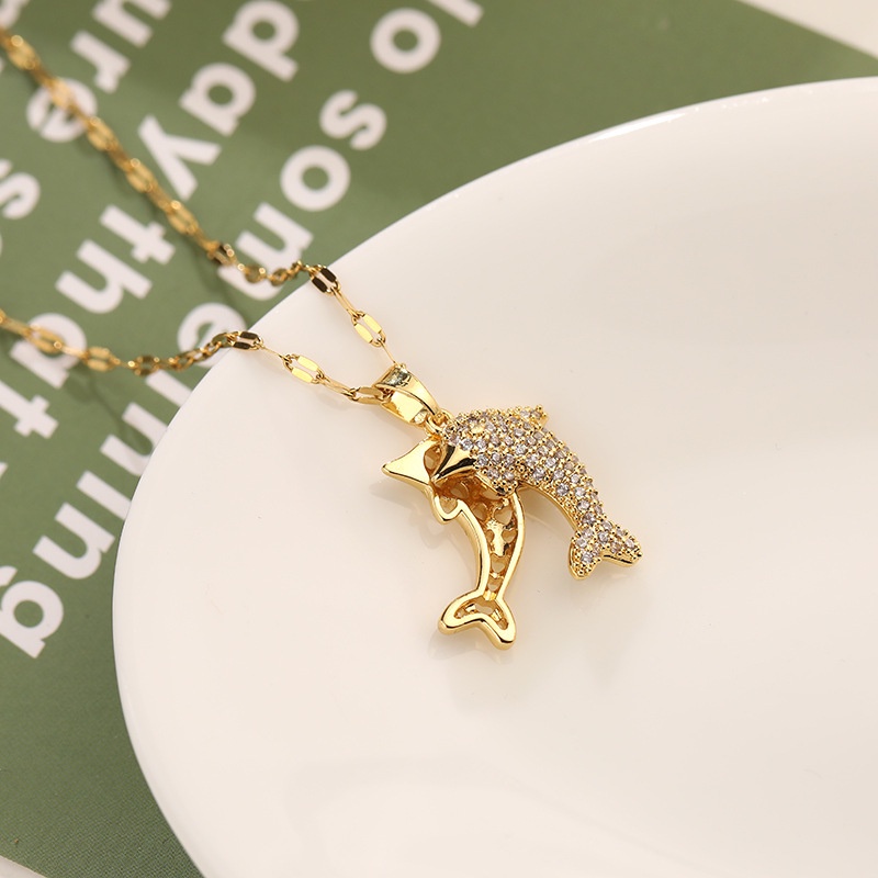 Vòng cổ Thép Titan Dát Kim Cương Toàn Diện Khóa Cửa Hình Rồng Thời Trang Hàn Quốc Cho Nữ