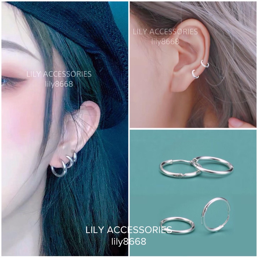 Khuyên Tai Tròn Bạc Classic Hoop Earring khuyên tai titan mạ bạc S925 sáng không gỉ nam nữ unisex