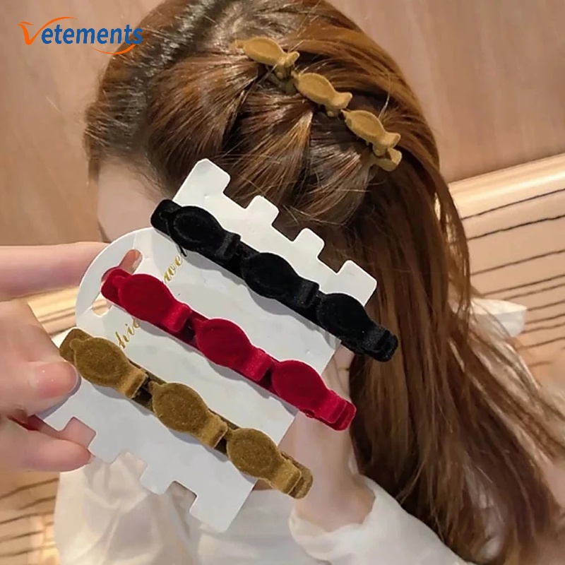 Kẹp Tóc Hai Lớp Bằng Nhung Màu Trơn Phong Cách Hàn Quốc Thời Trang