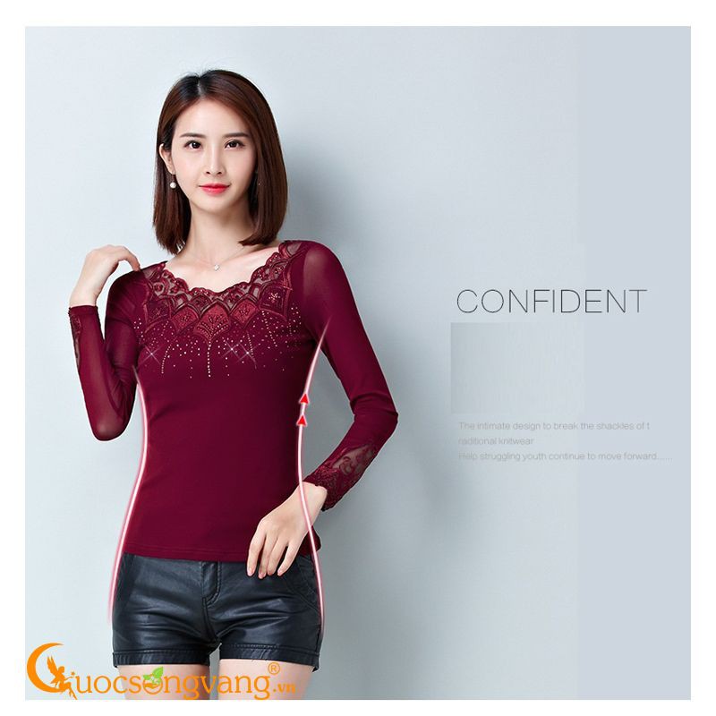 Áo kiểu ren đỏ áo thun nữ dài tay GLA134 Cuocsongvang