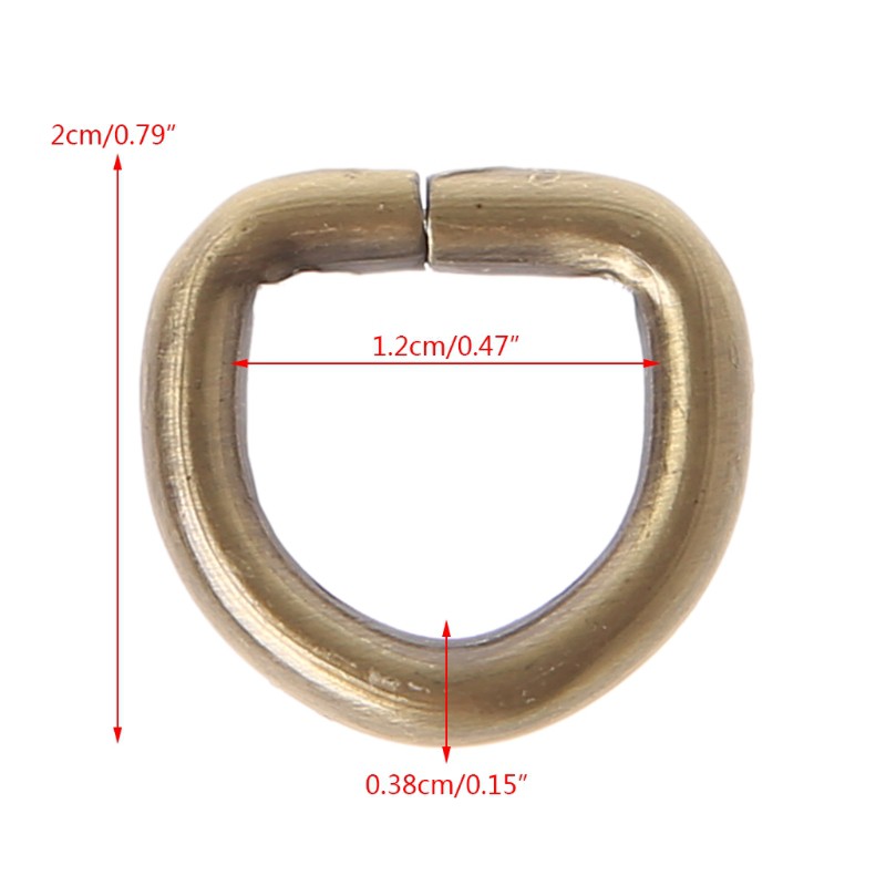 Set 10 Móc Khóa Dây Đeo Túi Xách Hình Chữ D Bằng Kim Loại 12mm