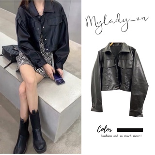 Áo khoác da nữ croptop basic siêu ngầu với màu đen over size ulzzang siêu hot MYLADY