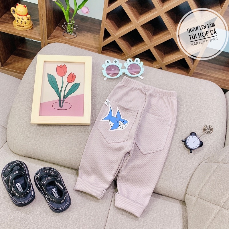 Quần túi hộp cá bé trai bé gái , dáng quần legging co giãn , 5 màu hàn quốc siêu sang , in hình cá mập cute