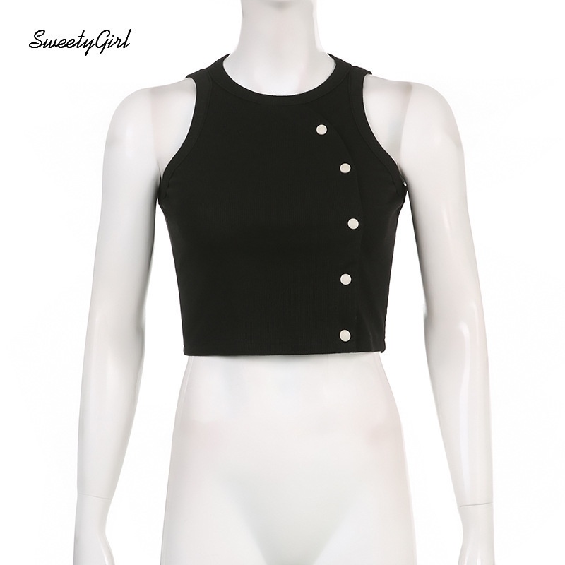 Áo Croptop Dệt Kim Sát Nách Dáng Ôm Cài Nút Thời Trang Cho Nữ