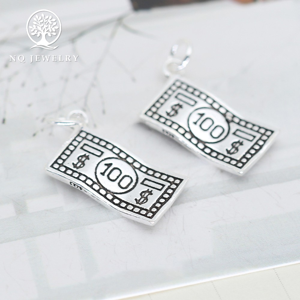 Charm bạc hình tờ 100$ đô la treo - NQ Jewelry