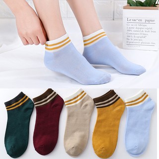 Set 5 đôi tất nữ cổ chun viền 2 kẻ cao cấp