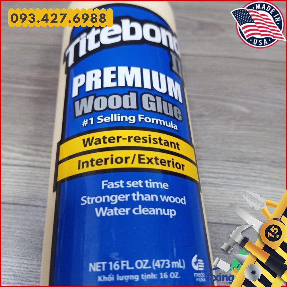Keo Dán Gỗ Titebond II Premium Wood Glue ⚜️ Hàng Chính Hãng ⚜️ Chai Xanh 473ml