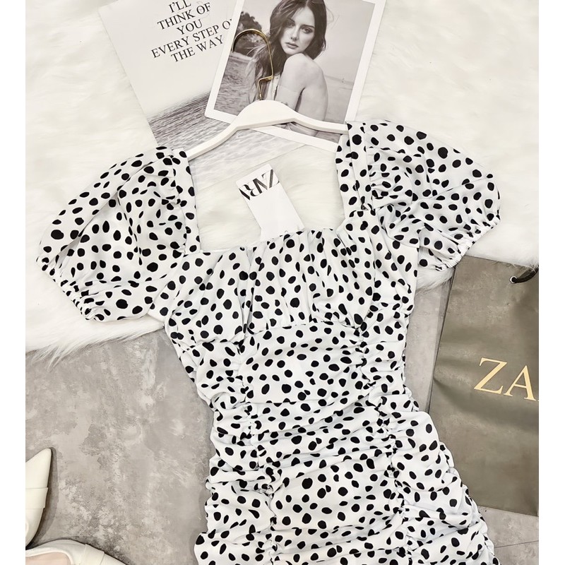 VNU235 - VÁY CHẤM BI CỔ VUÔNG DÚM BỤNG | BigBuy360 - bigbuy360.vn