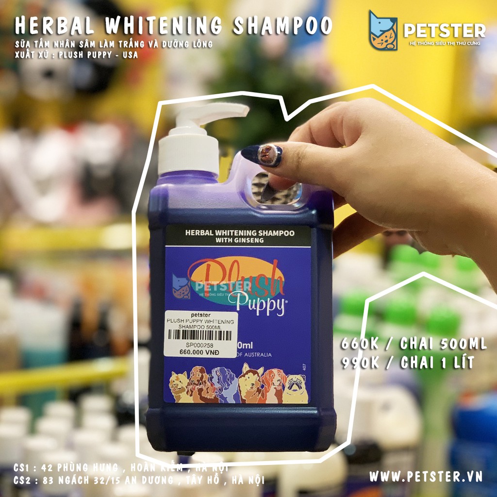 Sữa tắm nhân sâm cho chó ⚡PHỤC HỒI MÀU LÔNG GỐC⚡ Plush puppy herbal whitening shampoo làm trắng và dưỡng lông bóng mượt