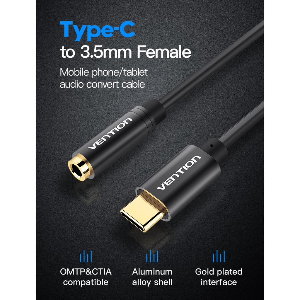 Dây cáp chuyển đổi âm thanh vention USB Type C sang 3.5mm