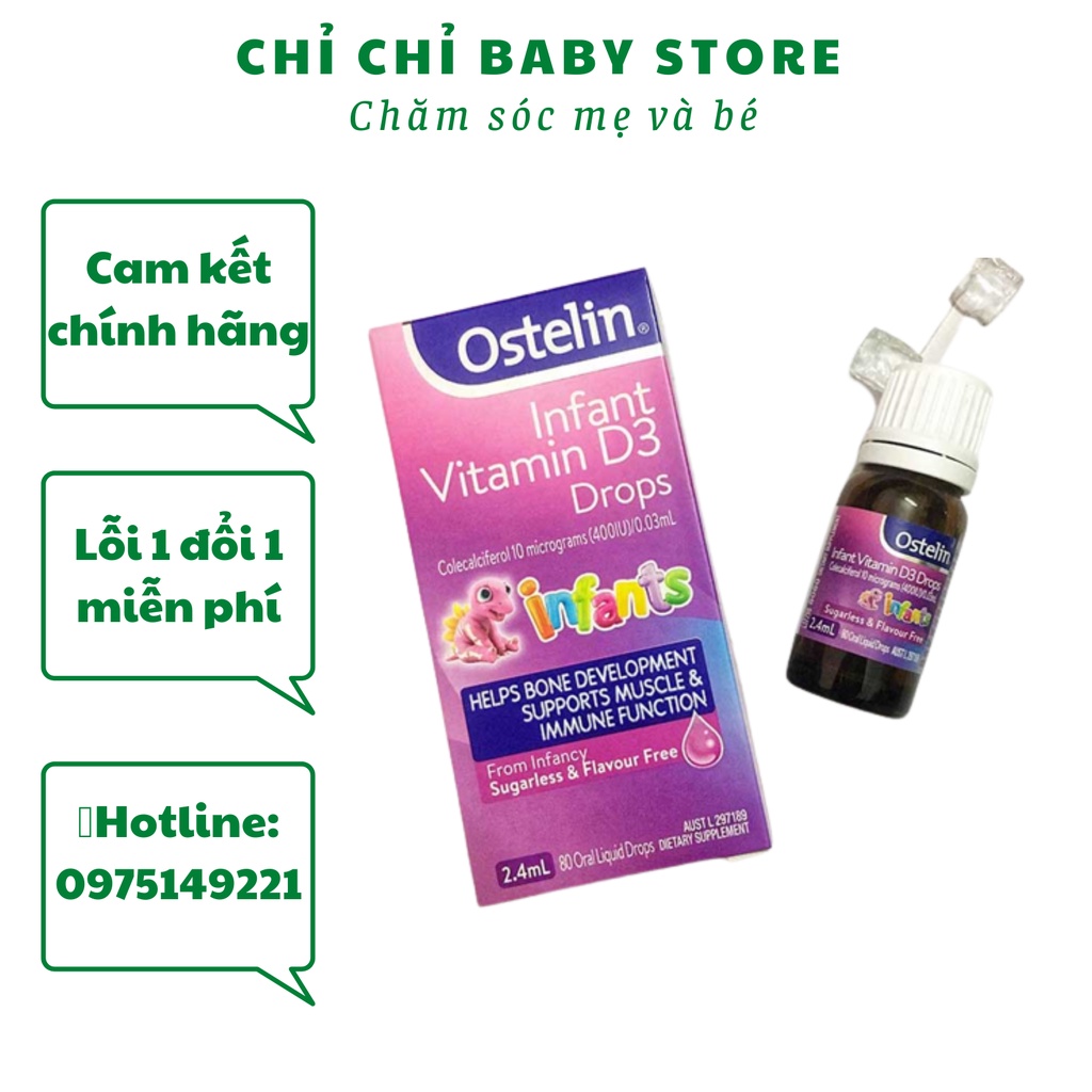 Vitamin D3 Ostelin Infant Drops cho bé 0 - 6 tháng tuổi [HÀNG CHEMIST, ĐỦ BILL]