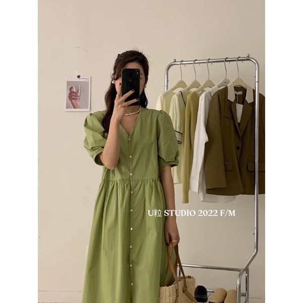 Váy babydoll bồng hàng loại 1, đầm cổ v tay bồng kèm ảnh thật | BigBuy360 - bigbuy360.vn