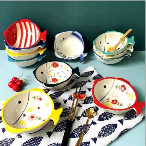 Bát gốm sứ ăn dặm, bát ăn dặm kiểu nhật cho bé Hình Cá Sóng Nước