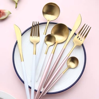 Bộ thìa dĩa inox bạc và inox mạ vàng sang trọng - bán theo set 4 món