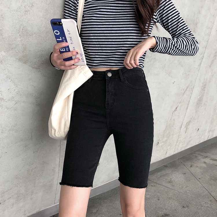 Quần short jean nữ lưng cao ZENA cạp cao vải bò giấy co giãn Q41
