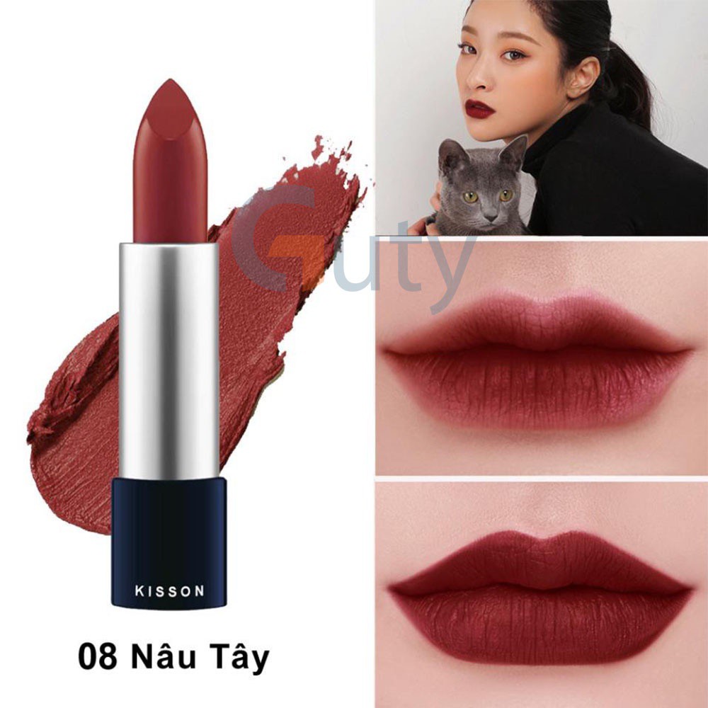 Son lì KISSON matte lipstick dạng thỏi từ thiên nhiên, chất siêu mịn mượt Tươi Tắn Ko Lo Bị Trôi -Sứa Closet