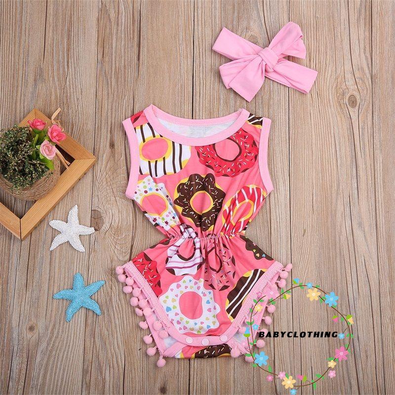 Set bodysuit in hình bánh donut + băng đô cho bé gái