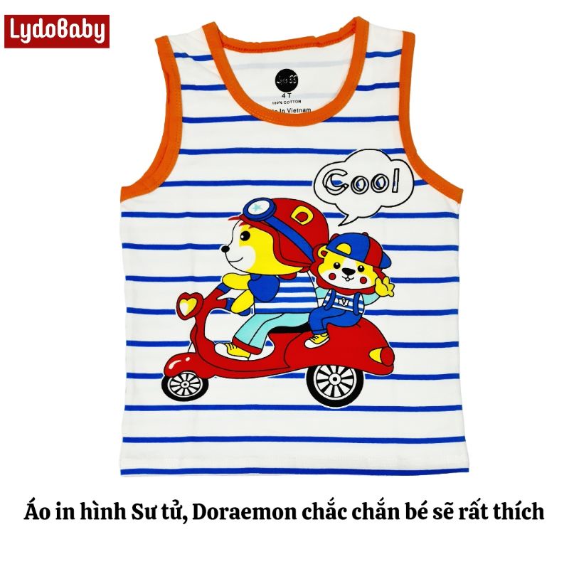 Đồ bộ ba lỗ cho bé Lydobaby chất đẹp 100% cotton 2 tuổi - 10 tuổi quần đùi áo sát nách hình doremon sư tử size đại