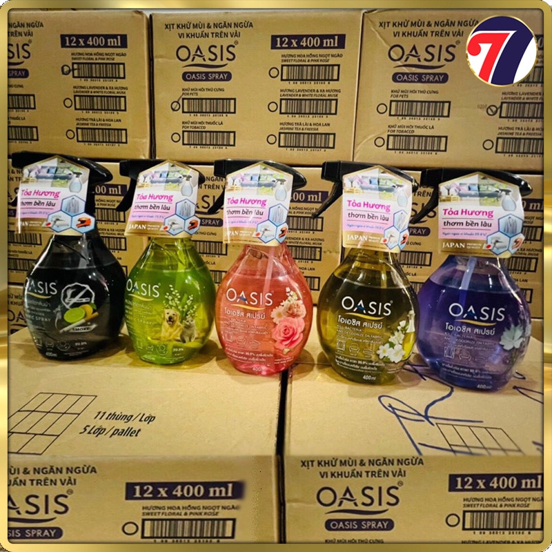 Chai xịt  Diệt khuẩn khử mùi OASIS 400ml - quần áo, giày dép, nón bảo hiểm - thú cưng, mùi thuốc lá