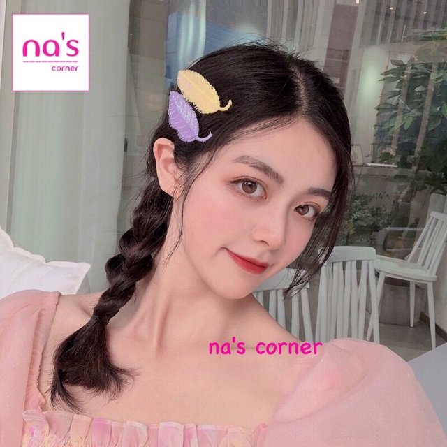 Kẹp tóc mái Hàn quốc ánh nhũ kim tuyến vải đan thêu handmade hình chiếc lá dễ thương ngộ nghĩnh dạng kẹp bật hairclip