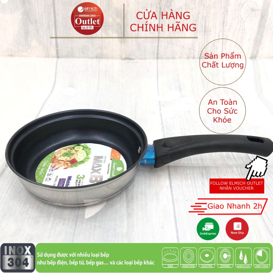 Chảo  Xào, Rán Siêu Chống Dính Inox 304 3 lớp Đáy Từ  SmartCook MaxB 3765 16cm/3766 20cm/3767 24cm/3768 26cm