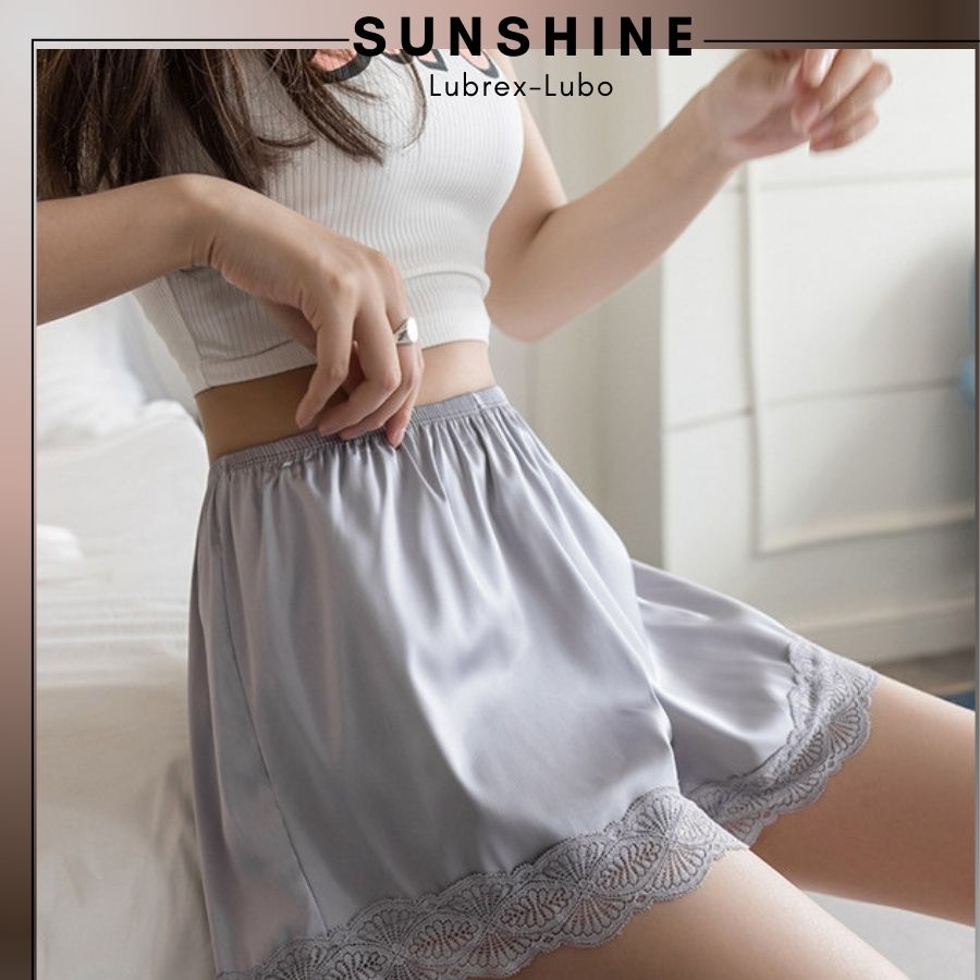 Quần short nữ thun lụa ống rộng phối ren mềm mát- SUNSHINE