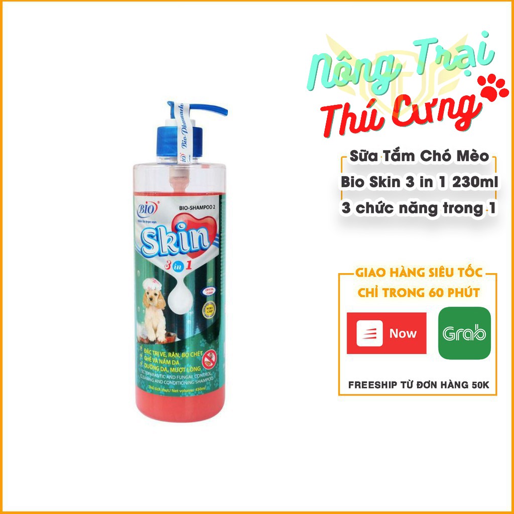 Dầu Tắm BIO-SKIN 3 IN 1 Cho Thú Cưng Bị Viêm Da, Khử Mùi, Mượt Lông 230ml