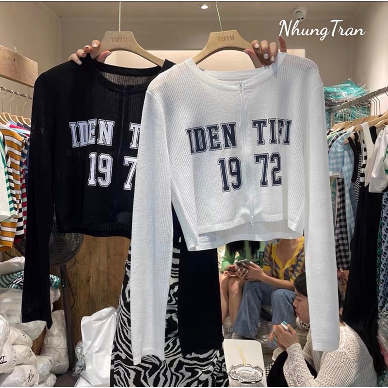 Áo giấy thu đông dài tay 1972 kéo khoá giữa. Áo croptop dài tay thu đông.