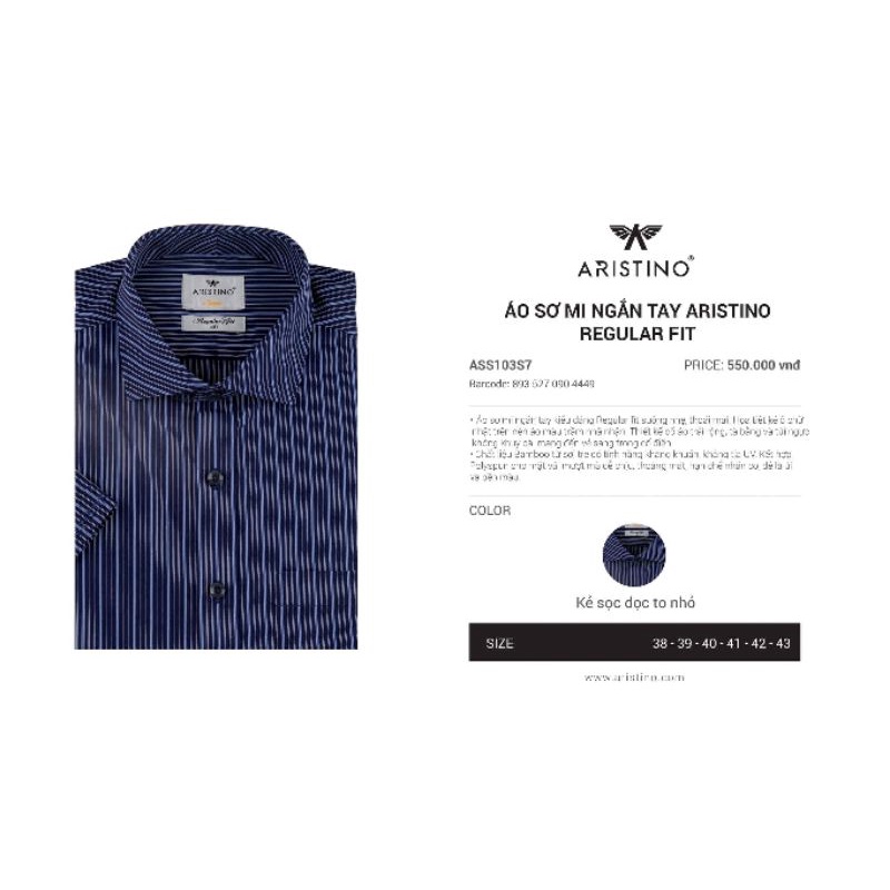 Sơ mi ngắn tay Aristino size 44