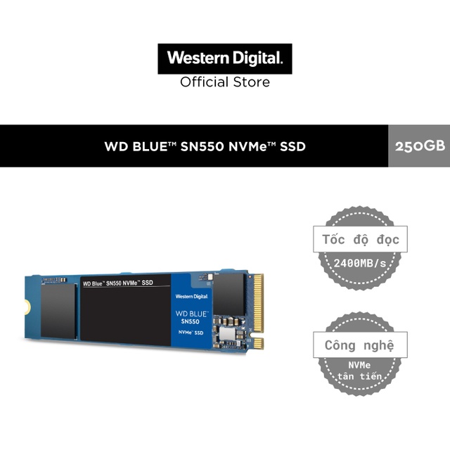 Ổ cứng SSD WD Blue SN550 250GB M.2 2280 NVMe Gen3 x4 WDS250G2B0C