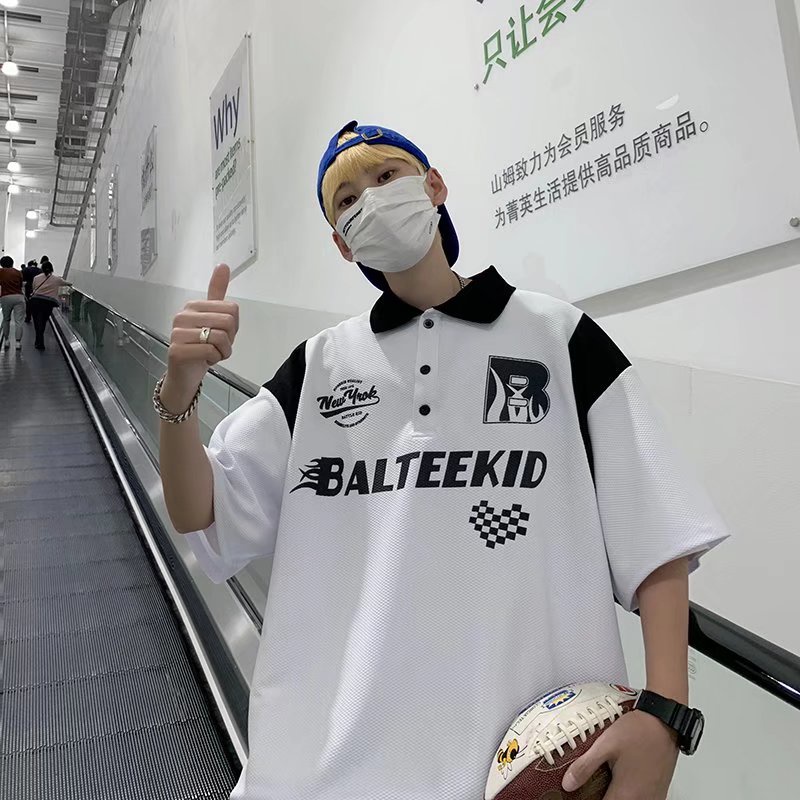Áo Thun POLO Tay Ngắn Dáng Rộng Phong Cách Hip Hop Âu Mỹ Thời Trang Cho Nam Và Nữ